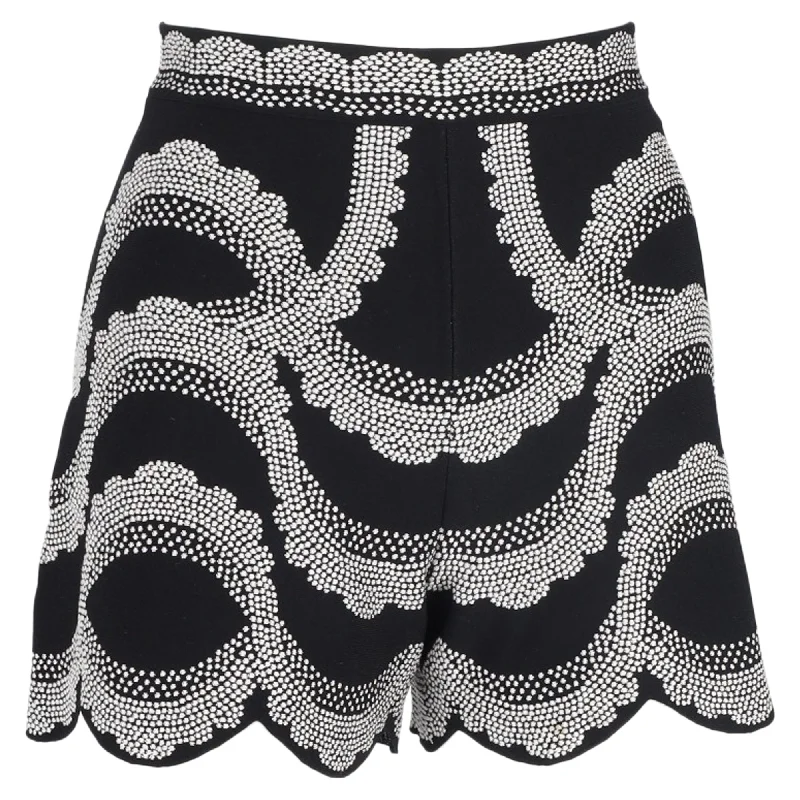 Alexander Mcqueen Printed Scallop High-Rise Shorts in Black Viscose