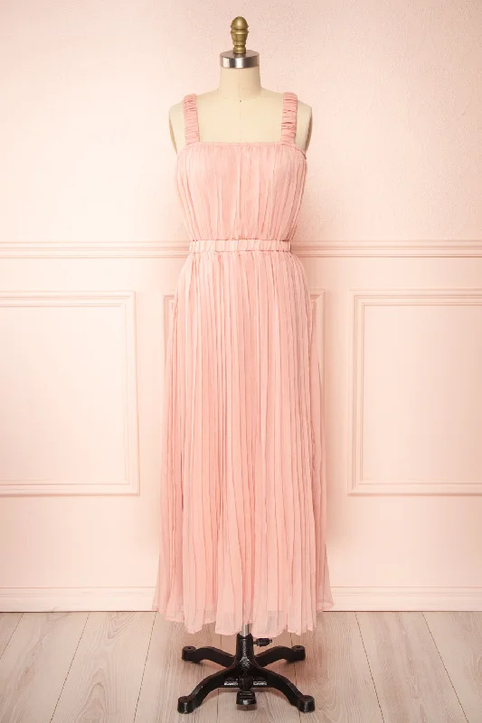 Inari Pink | Pleated Midi Dress