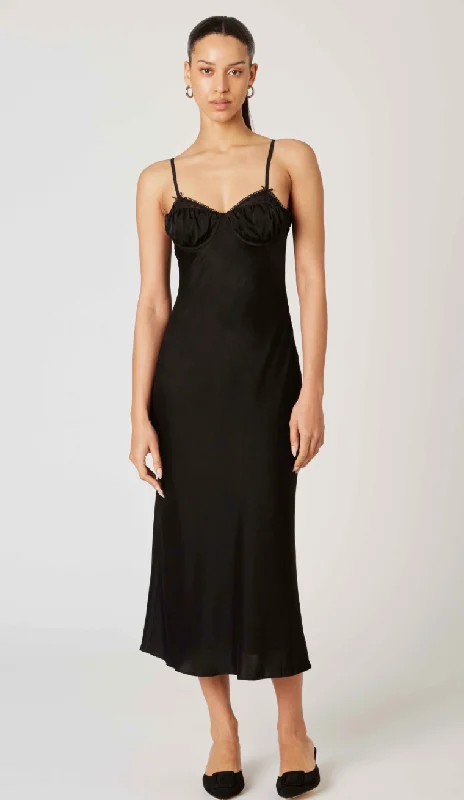 Black Satin Midi Corset Dress by NIA