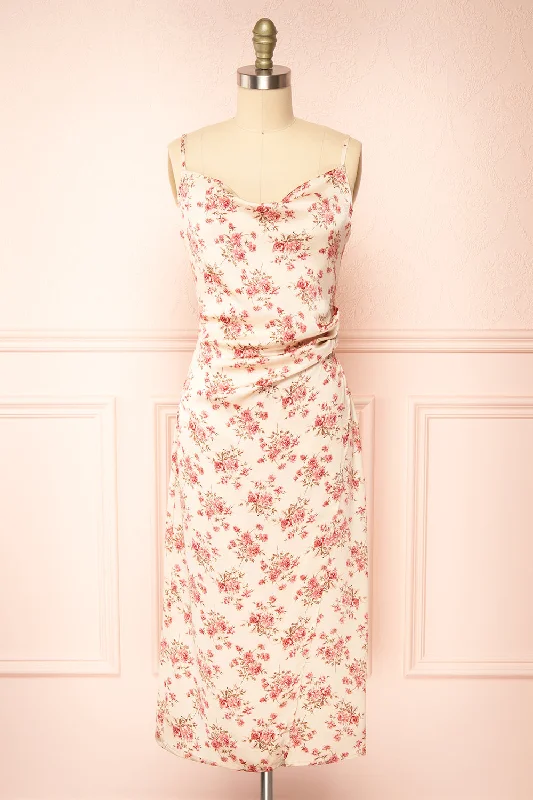 Calliope Ivory | Cowl Neck Floral Midi Dress