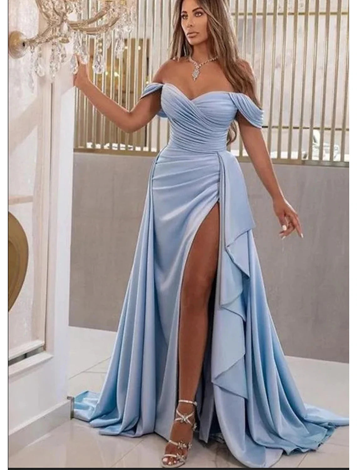 A-Line Prom Dresses High Split Dress Wedding Guest Prom Sweep / Brush Train Sleeveless Sweetheart Satin with Slit