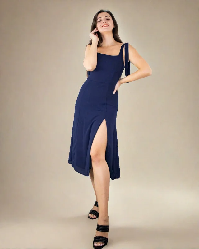 Oceane Blue Strappy Dress - Square Neck Midi Dress