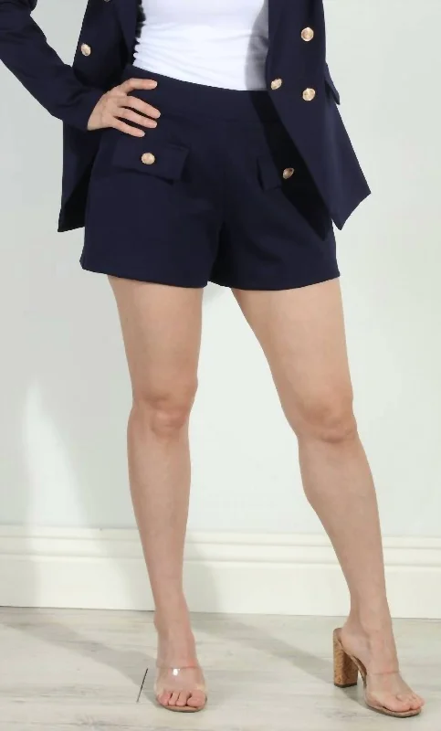 Ponti Button Short In Navy Ponti