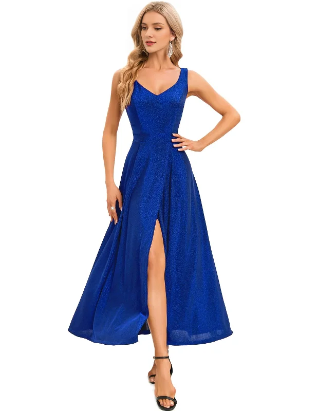 Prom Dress V Neck Cocktail Slit Dress Evening Party Side Fork Sparkle Long Wedding Guest Dresses Formal Wear Dresses