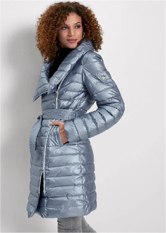 Metallic Puffer Coat - Blue