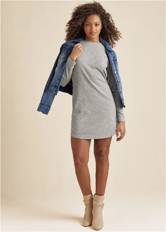 Ribbed T-Shirt Dress - Heather Grey