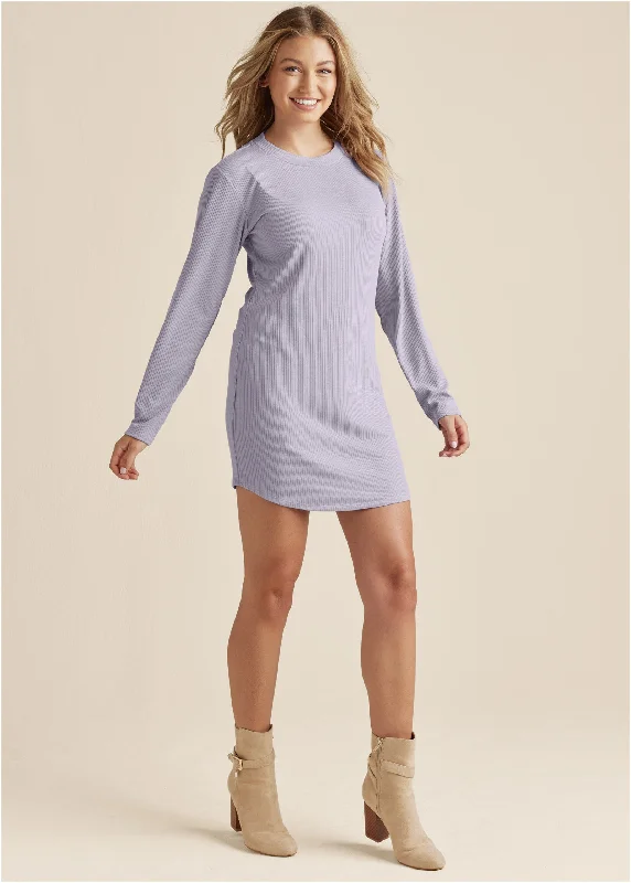 Ribbed T-Shirt Dress - Light Purple