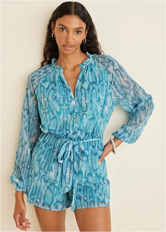 Crinkle Chiffon Romper - Water Snake