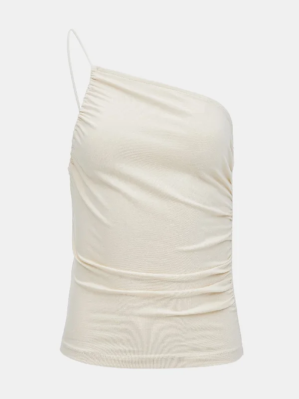 Asymmetric Ruched Top, Ivory