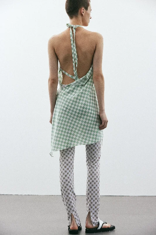 Backless Checked Apron Top, Opaline