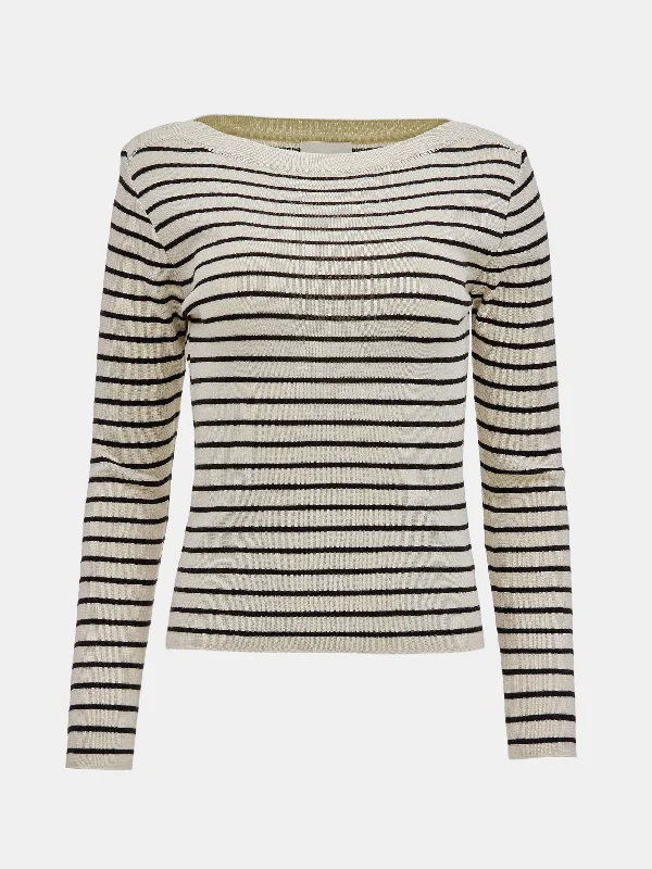 Boat Neck Knit Top, Striped