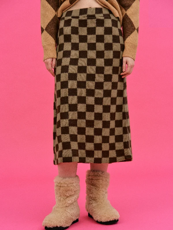 Checker Knit Skirt, Toffee