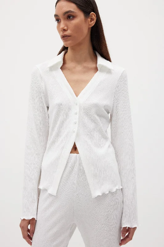 Half Button Pleated Top, Pure White