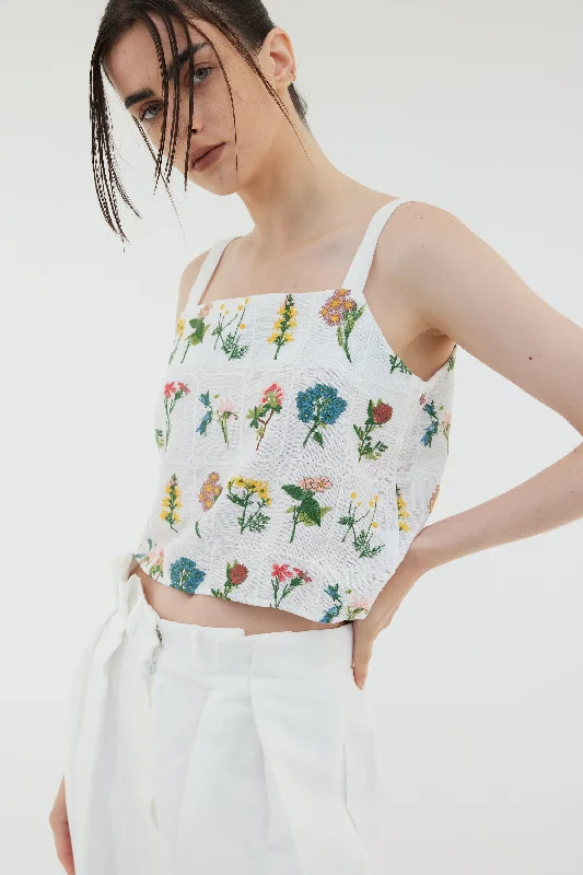 Openwork Embroidered Floral Top, White