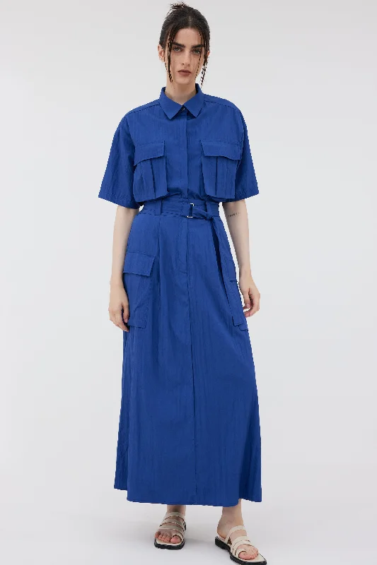 Patch Pocket Belted Skirt, Azure