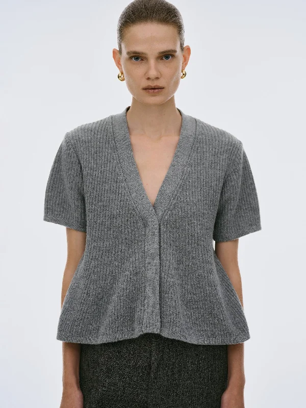 Peplum Wool Knit Top, Grey