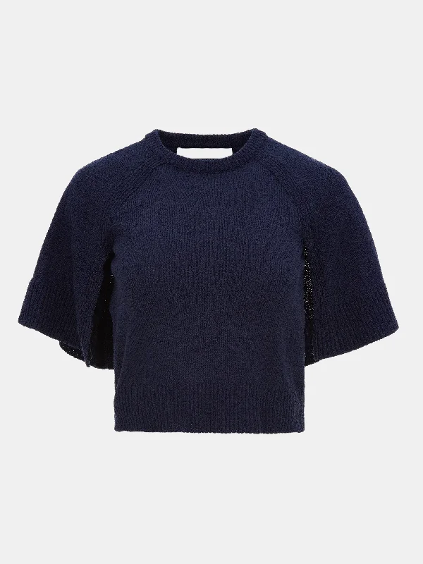 Poncho Knit Top, Navy