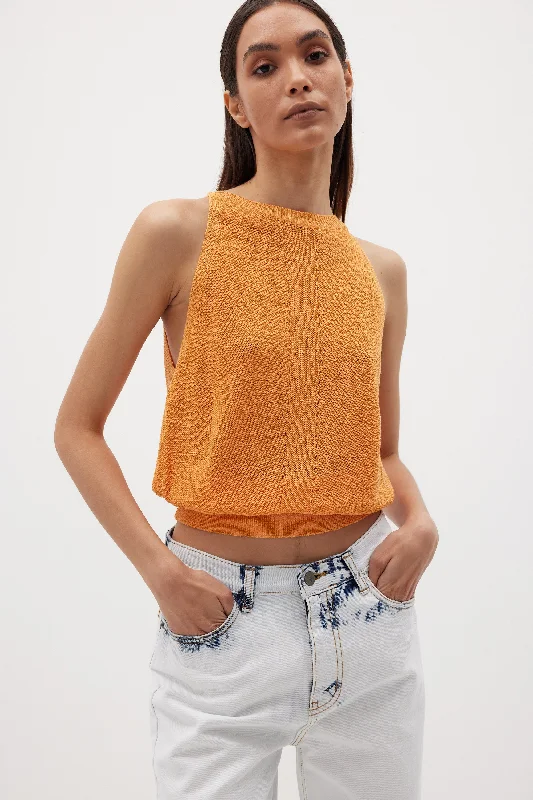 Relaxed Sleeveless Knit Top, Tangerine