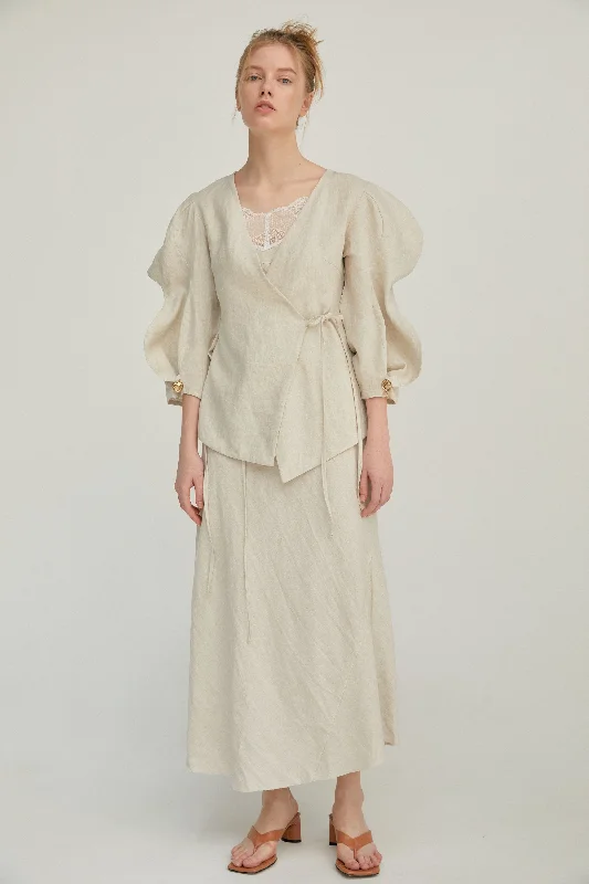 Sculptural Sleeves Linen Top, Natural