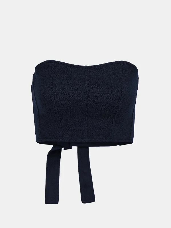 Strapless Wool Blend Top, Navy