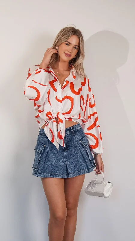 Dion Longsleeve Abstract Top in Orange