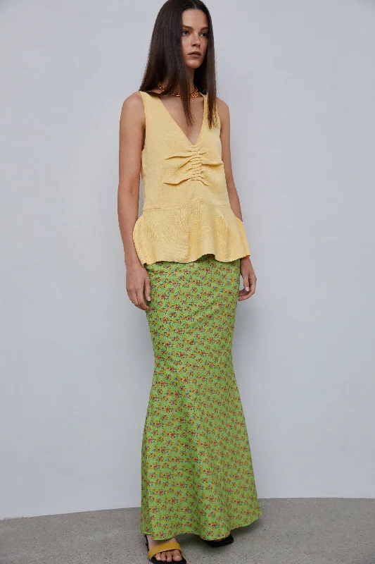 Floral Print Mermaid Skirt, Green