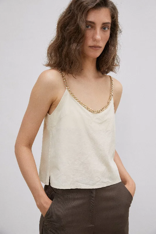 Gold Chain Straps Top, Champagne