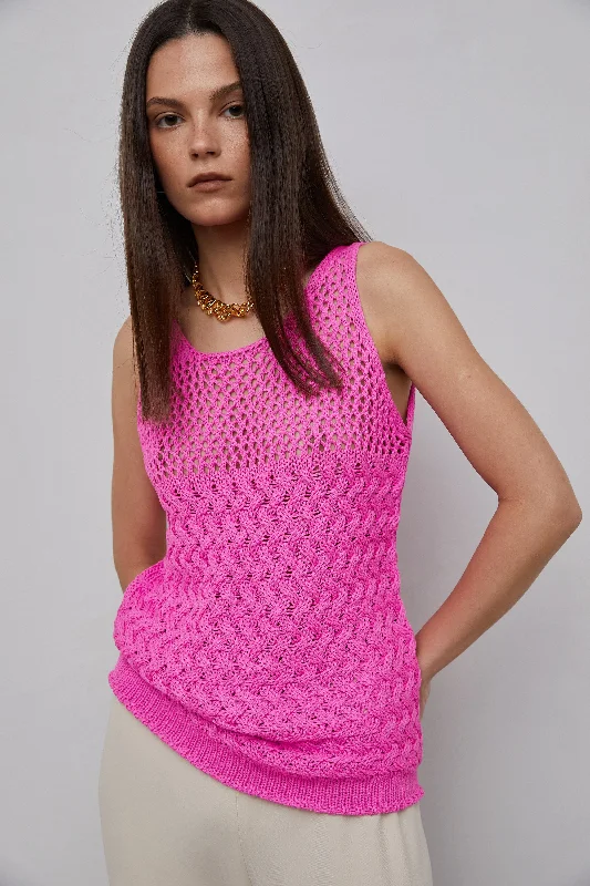 Summer Crochet Knit Top, Fuchsia Pink