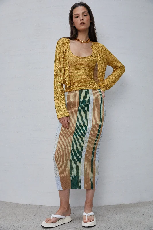 Knit Midi Tube Skirt, Green & Brown