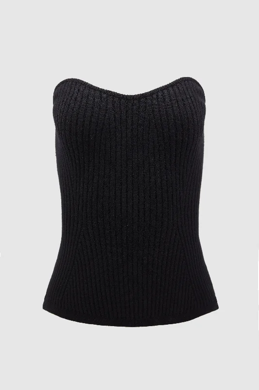 Strapless Knit Top, Black