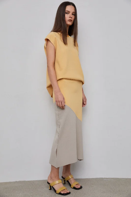 Colorblock Midi Skirt, Yellow & Grey