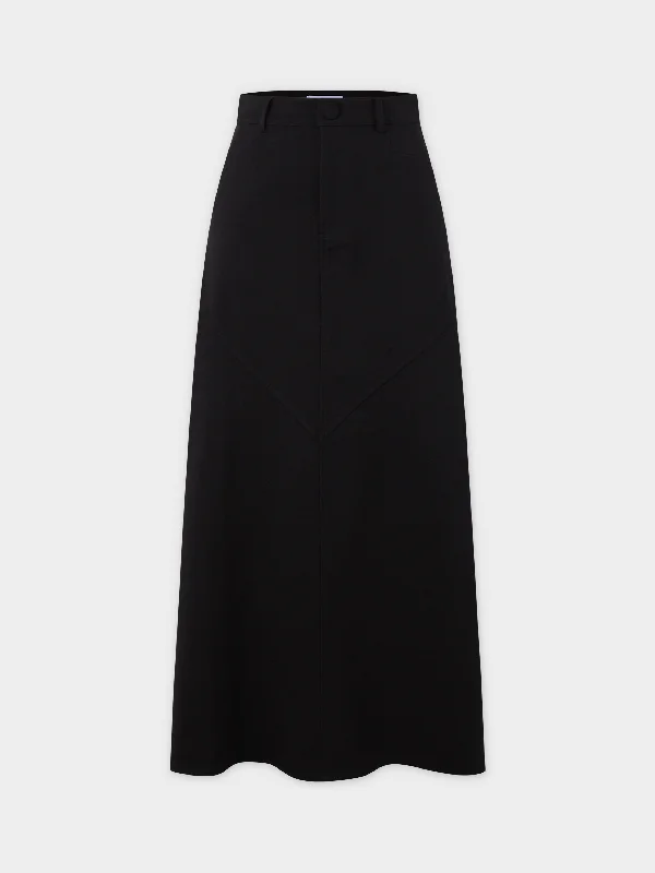 Deep V Wool Skirt-Black