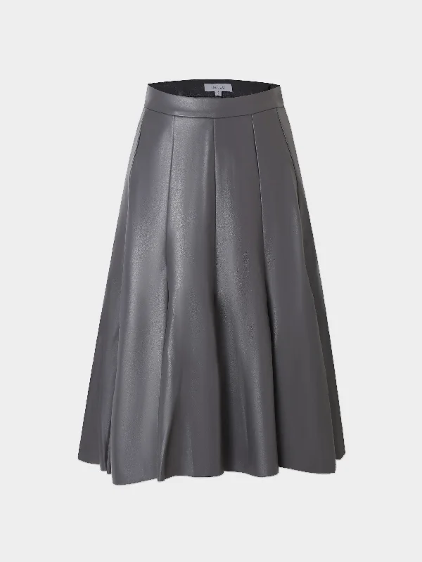 Flare Leather Skirt 27"-Grey