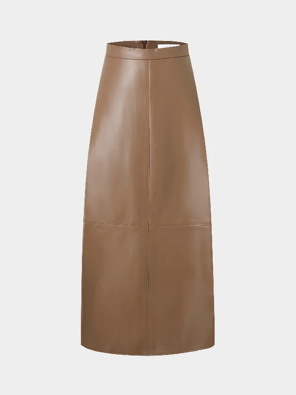 Leather A-Line Skirt-Olive