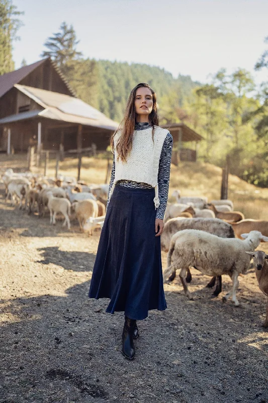 Suede Trumpet Skirt-Navy