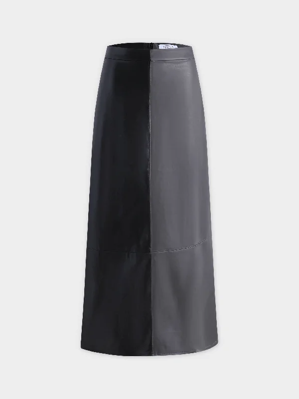 Two Tone Leather Skirt-Black/Grey