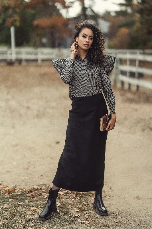 Wool Blend Slip Skirt-Black