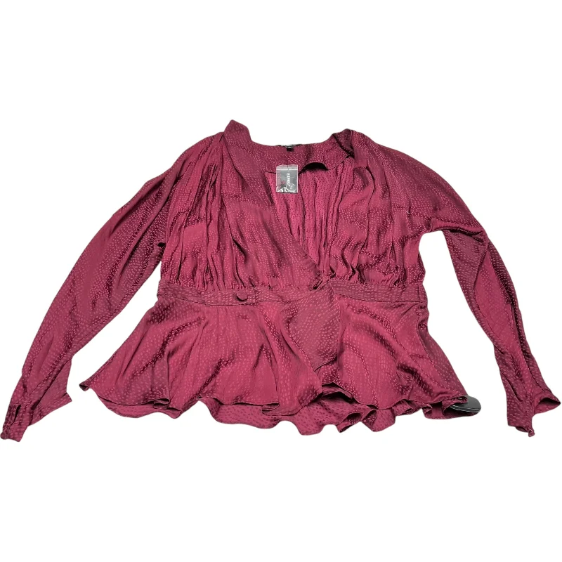 Blouse Long Sleeve By Express In Burgundy, Size: L