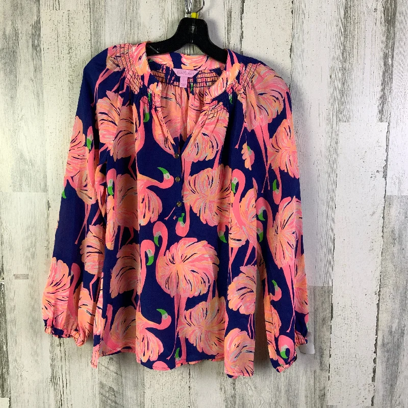 Blouse Long Sleeve By Lilly Pulitzer In Blue & Pink, Size: S