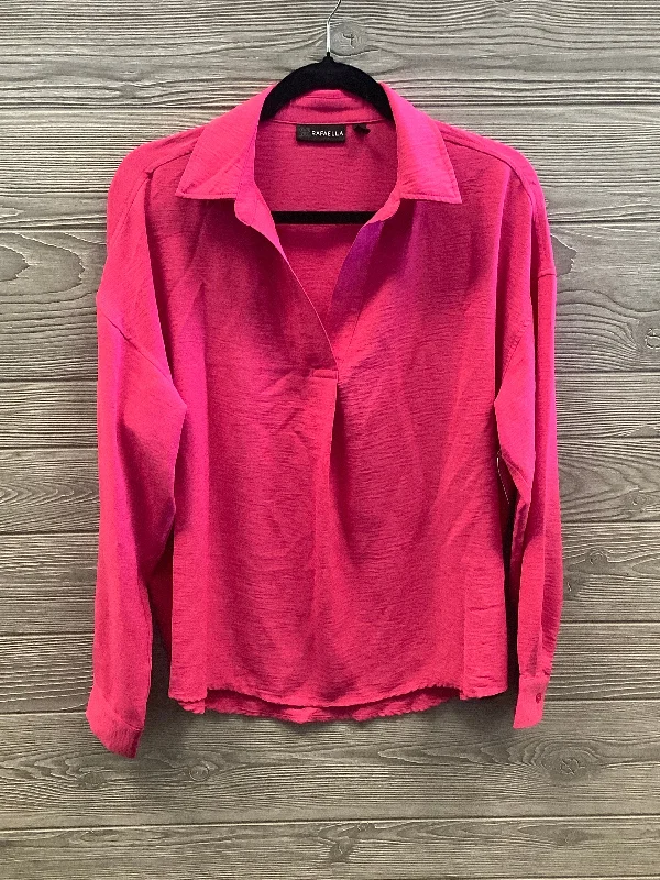 Blouse Long Sleeve By Rafaella In Pink, Size: M