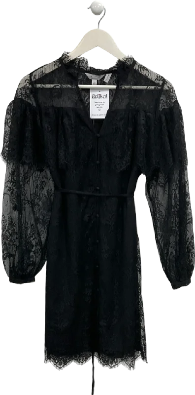 Next Black Long Sleeve Lace Shirt Dress UK 6