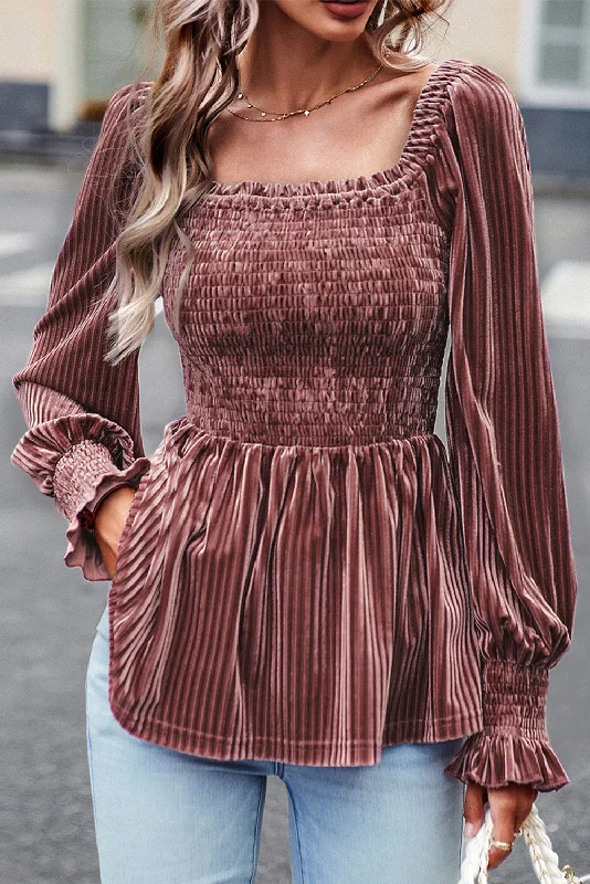 Long Sleeve Tiered Ribbed Velvet Dress