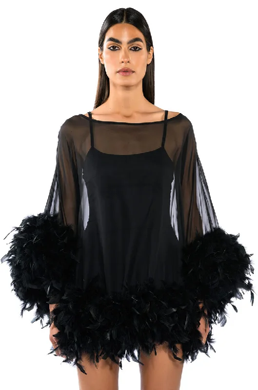 THAT VA VA VOOM LONG SLEEVE SHEER TRAPEZE DRESS