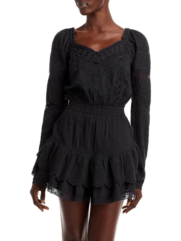 Womens Eyelet Short Mini Dress