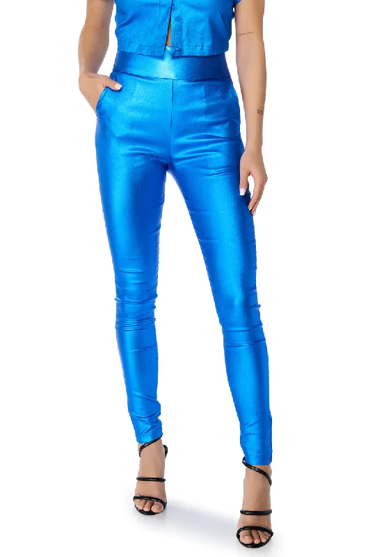 AMMO X AKIRA BIG BOOTY HIGH WAIST FAUX LEATHER PANT IN BLUE