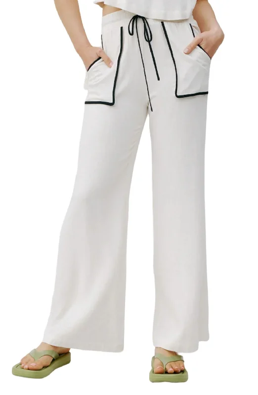 Contrast Linen Pants In White