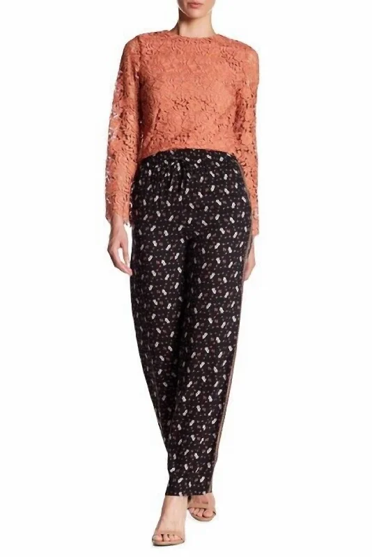 Floral Print High Waist Wide Leg Pants In Black