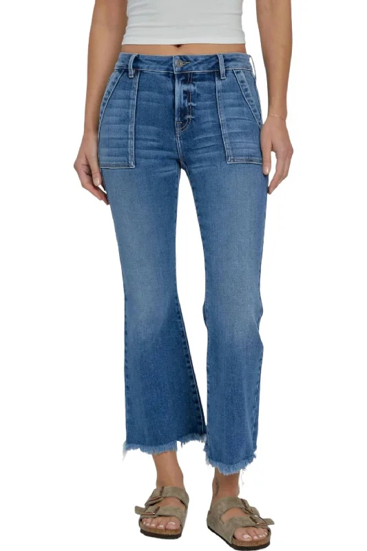 Happi Cargo Cropped Flare Jeans In Medium Wash