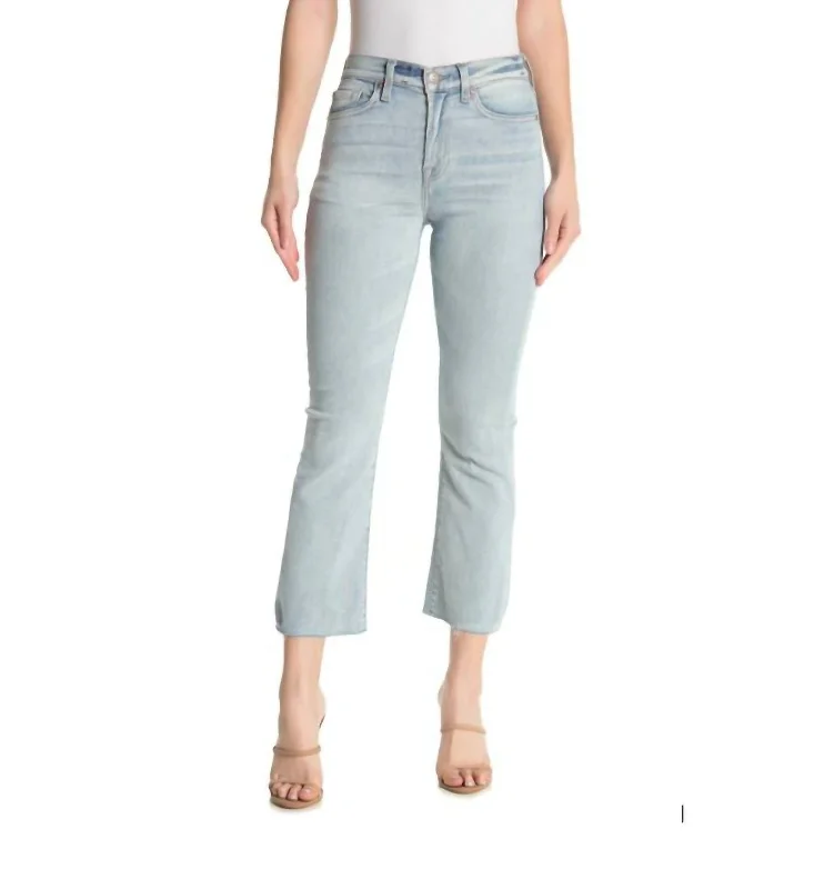 High Rise Kick Flare Raw Hem Jeans In Light Blue