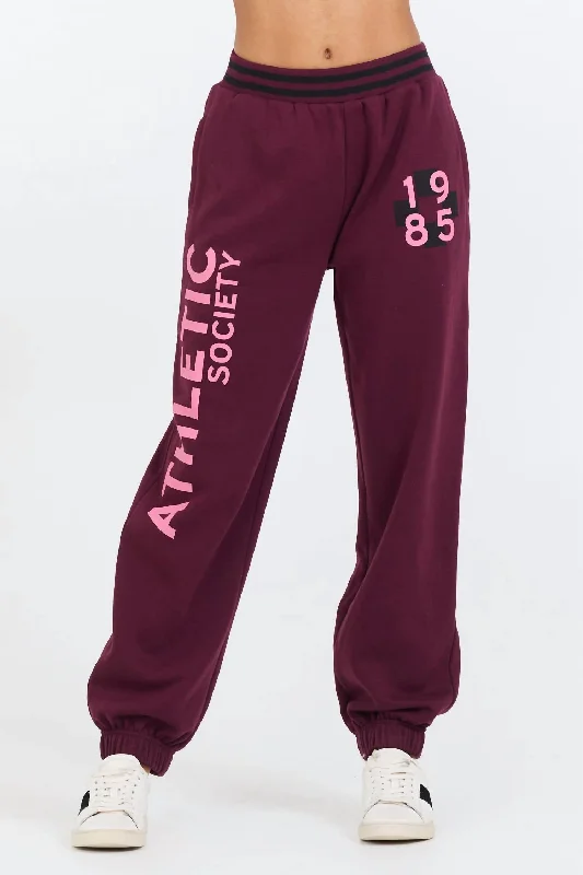 Rose Printed Heavy Jogger In Cabernet